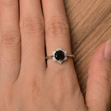 1.2ct Engagement Ring Round Black Diamond Flower Solitaire 14k White Gold Finish