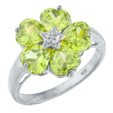 5ct Engagement Ring Heart Cut Green Peridot Floral Women 14k White Gold Finish