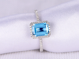 2ct Emerald Blue Topaz Engagement Ring Diamond Accents Halo 14k White Gold Over