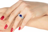 2ct Round Blue Sapphire Leaf Vine Solitaire Round Accent Ring 14k WhiteGold Over