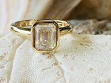 2ct Engagement Ring Emerald Cut Diamond Bezel Set Solitaire 14k Yellow Gold Over