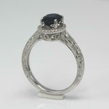 2.2ct Oval Cut Blue Sapphire Engagement Ring Vintage Halo 14k White Gold Finish