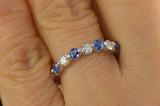 3Ct Round Cut Alternate Blue Sapphire Diamond Stackable Band 14K White Gold Over