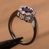 1ct Round Purple Amethyst Floral Solitaire Engagement Ring 18k White Gold Finish