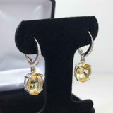 2ct Dangle Earrings Oval Yellow Sapphire Diamond LeverBack 14k White Gold Finish