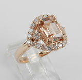 2ct Emerald Cut Peach Morganite Halo Stylish Engagement Ring 14k Rose Gold Over