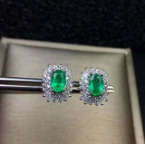 2.7ct Stud Earrings Oval Cut Emerald Ballerina Cocktail Halo 14k White Gold Over