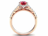 2.5ct Round Cut Red Ruby Milgrain Accent Diamond Halo Ring 14k Rose Gold Finish