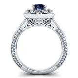 2ct Round Cut Blue Sapphire Engagement Ring 14k White Gold Over Antique Milgrain