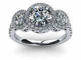 2.5ct Round Cut Diamond Engagement Ring 14k White Gold Finish Halo Three Stone