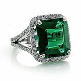 2ct Green Emerald Diamond Split Shank Band Engagement Ring 14k White Gold Finish