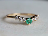 1ct Wedding Band Round Cut Green Emerald Curved Stackable 14k Yellow Gold Finish