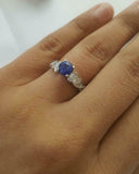 1.5ct Round Cut Blue Sapphire Floral Petal Solitaire Ring 14k White Gold Finish