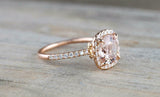 1.6ct Round Cut Peach Morganite Diamond Halo Ring 14k Rose Gold Over with Accent