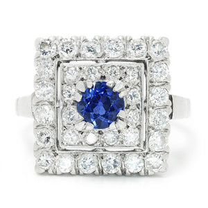 3.7ct Round Blue Sapphire Art Deco Edwardian Cocktail Ring 14k White Gold Finish