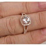 2ct Round Peach Morganite Engagement Ring 14k Rose Gold Finish Halo Split Shank