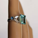 3Ct Emerald Cut Blue Aquamarine Art Deco Engagement Ring 14K White Gold Finish