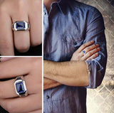 2.5ct Emerald Cut Blue Sapphire Solitaire Engagement Men Ring 14k WhiteGold Over