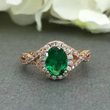 2ct Oval Cut Green Emerald Halo Infinity Engagement Ring 14k Rose Gold Finish