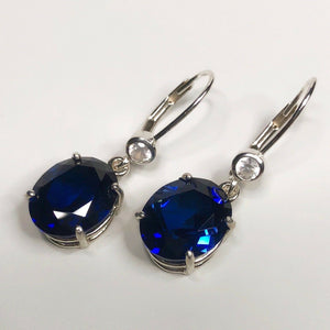 2ct Oval Cut Blue Sapphire Diamond Elegant Drop Earrings 14k White Gold Finish