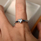 1ct Heart Cut Blue Aquamarine Solitaire with Accent Ring 14k White Gold Finish