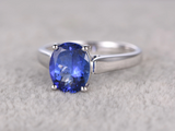 1.2ct Oval Cut Blue Sapphire Engagement Ring Solitaire 14k White Gold Finish