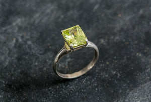 1.5ct Engagement Ring Radiant Cut Green Peridot Solitaire 14k White Gold Finish