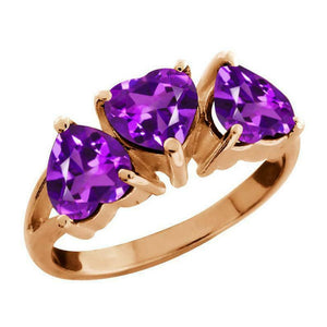 2.5ct Engagement Ring Heart Cut Amethyst Split Shank Trilogy 14k Rose Gold Over