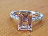 1.5ct Emerald Cut Peach Morganite Solitaire Engagement Ring 14k WhiteGold Finish