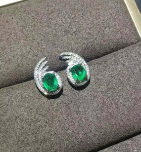 2ct Stud Earrings Oval Cut Green Emerald Halo Design 14k White Gold Finish