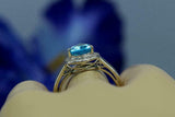 2ct Pear Blue Topaz Engagement Ring Diamond Halo Solitaire 14k White Gold Finish