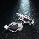 2Ct Pear Cut Purple Amethyst Lucky Owl Drop Earrings Women 14K White Gold Finish