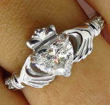 2Ct Heart Cut Diamond Solitaire Engagement Claddagh Ring 14K White Gold Finish