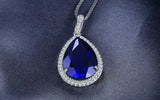 2ct Pear Cut Blue Sapphire Halo Tear Drop Pendant 14k White Gold Finish NO CHAIN