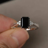 0.9ct Emerald Cut Black Diamond Engagement Ring 14k White Gold Finish Solitaire