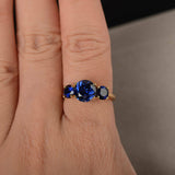 2ct Round Cut Blue Sapphire Engagement Ring 14k YellowGold Finish Unique Trilogy