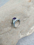 2.1ct Engagement Ring Emerald Cut Purple Amethyst Halo 14k White Gold Finish