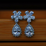 5ct Pear Cut Diamond Halo Pear Shape Floral Drop Earrings 14k White Gold Finish