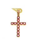 4ct Round Cut Pink Ruby Christ Cross Pendant 14k Yellow Gold Finish NO CHAIN