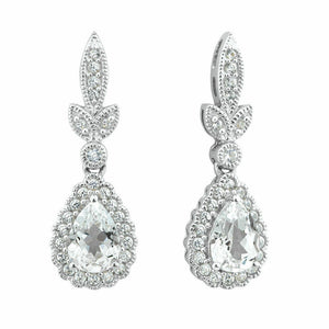 1.4ct Pear Cut VVS1D Diamond Halo Leaf Drop Earrings 14k White Gold Finish