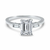 1.7ct Emerald Cut VVS1D Diamond Engagement Ring Trilogy 14k White Gold Finish