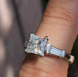 1.5Ct Princess Cut Diamond Solitaire Ring 14K White Gold Finish Baguette Accents