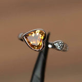 1ct Engagement Ring Heart Cut Citrine Open Cuff Stackable 14k White Gold Finish