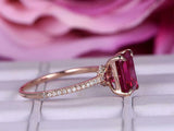 2.2ct Emerald Cut Pink Ruby Diamond Accents Solitaire Ring 14k Rose Gold Finish