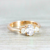 Round Accents Trilogy Engagement Ring 1ct Oval Cut Diamond 14k YellowGold Finish