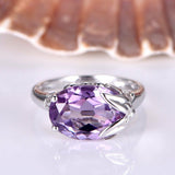 1.6ct Oval Cut Purple Amethyst Leaf Design Engagement Ring 14k White Gold Finish