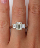 2.5Ct Emerald Cut Diamond Solitaire Trilogy Engagement Ring 14K White Gold Over