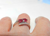 2ct Engagement Ring Round Cut Pink Ruby Two Stone Bypass 14k White Gold Finish