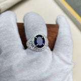 2ct Engagement Ring Round Cut Blue Sapphire Halo Star Accent 14k White Gold Over