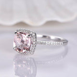 1ct Cushion Cut Peach Morganite Solitaire Engagement Ring 18k White Gold Finish